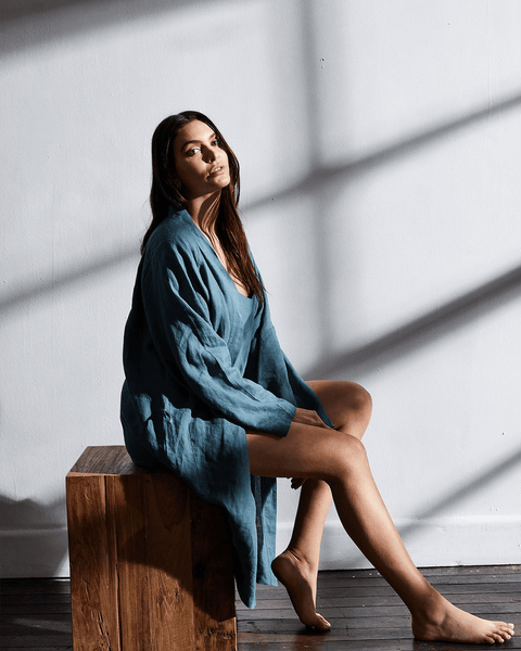 Indigo Linen  Robe